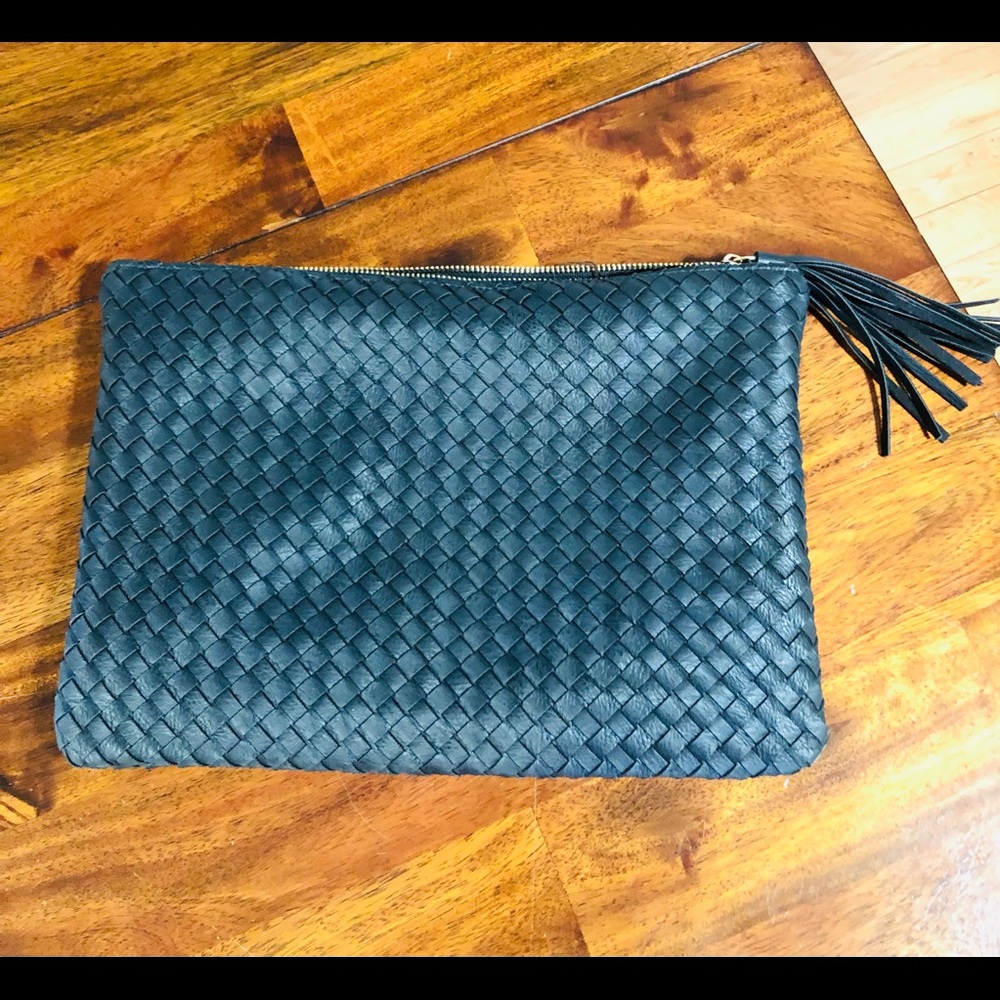 Black woven large clutch! Never worn! Excellent condition!